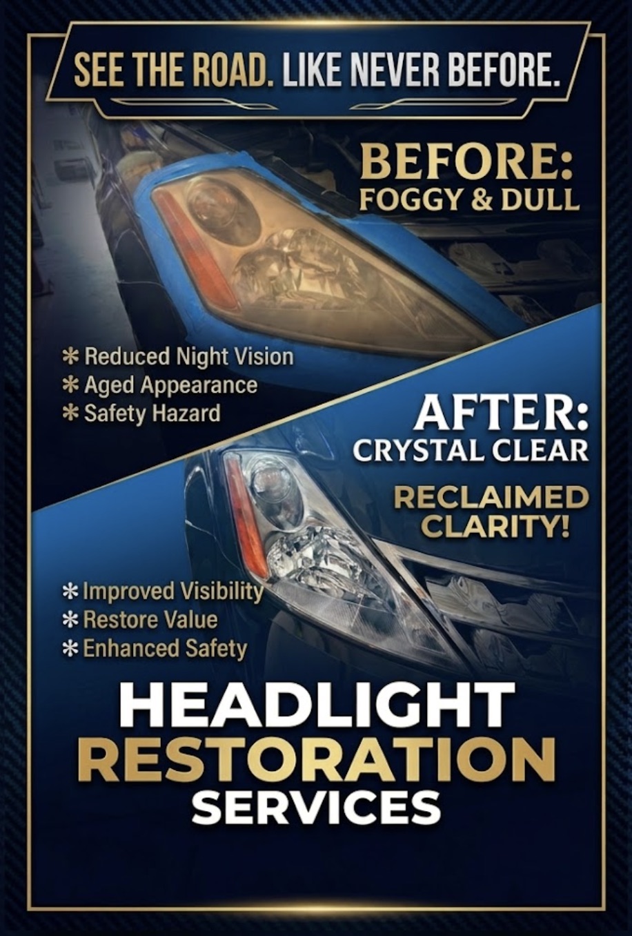 Before-and-after headlight restoration on a vehicle in Glen Allen, VA